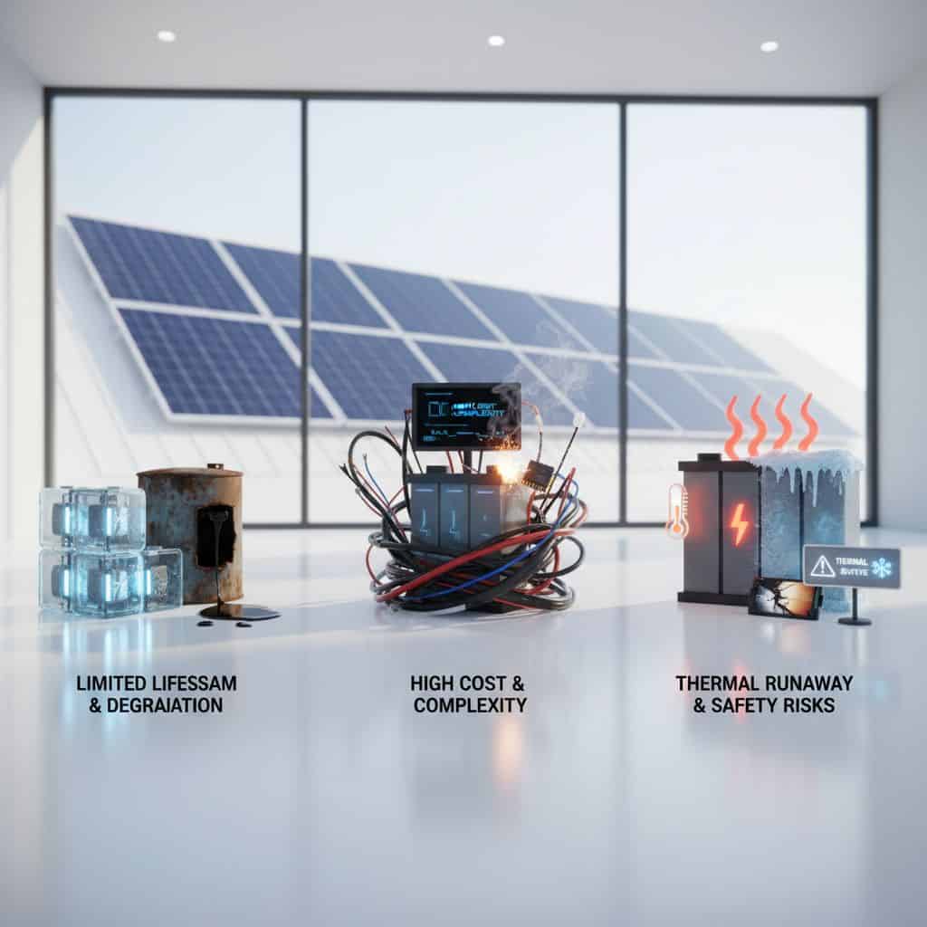 What are three drawbacks to storing solar energy in batteries 1