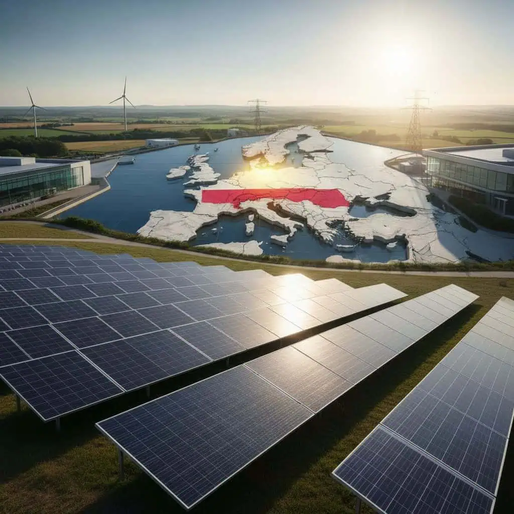 solar grants Slovenia — Slovenian rooftop PV with Alpine backdrop photorealistic cinematic photo