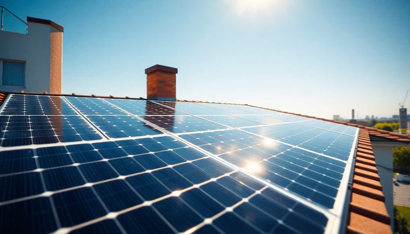 solar panel efficiency — high-efficiency panels gleaming on a roof