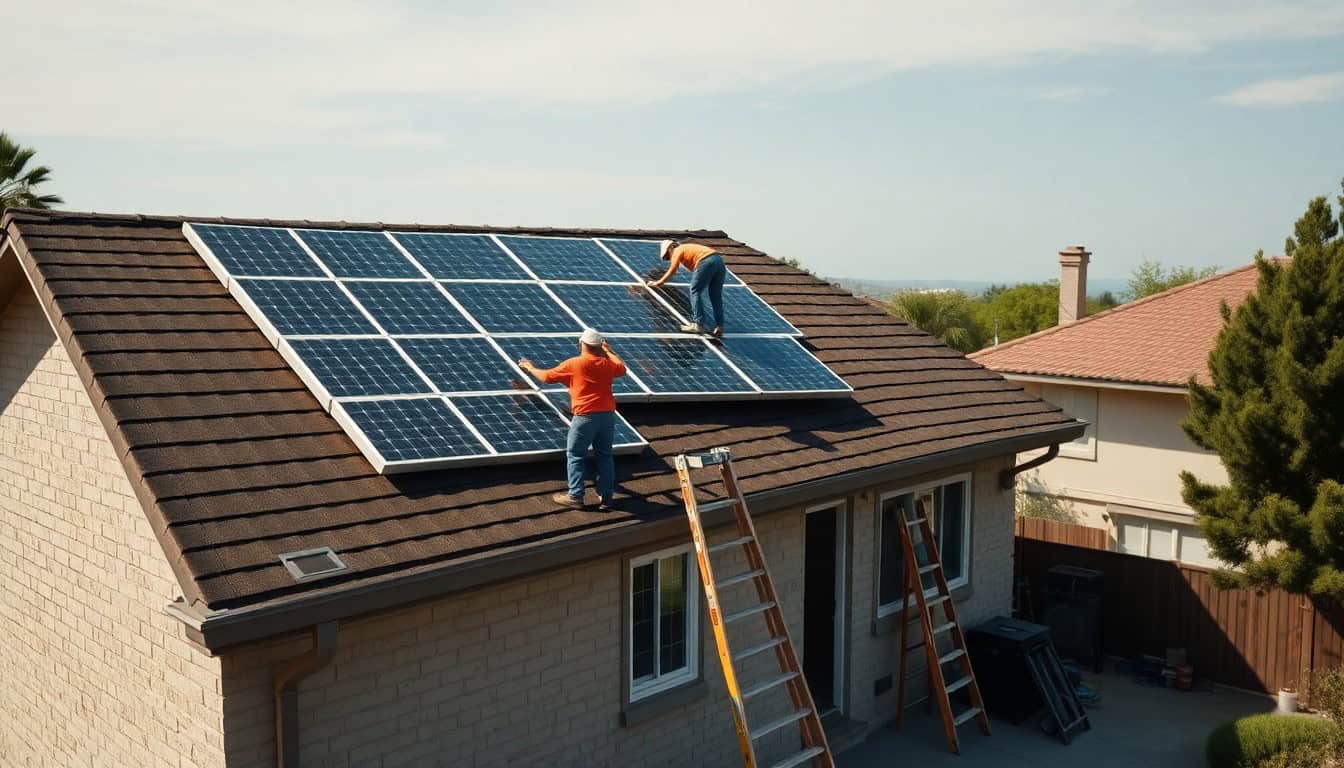 what to expect during a home solar installation — crew installing panels on a roof