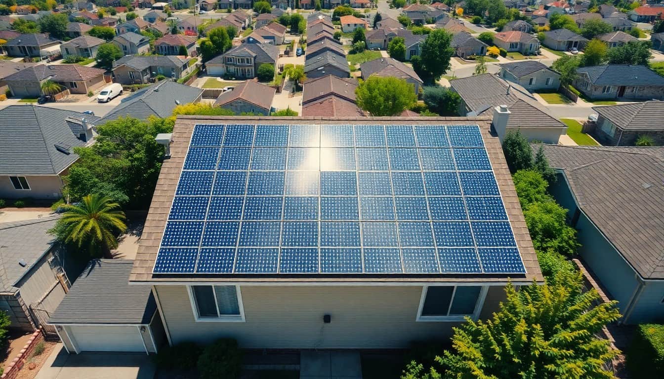 how many solar panels to power a home — house roof covered with a solar array