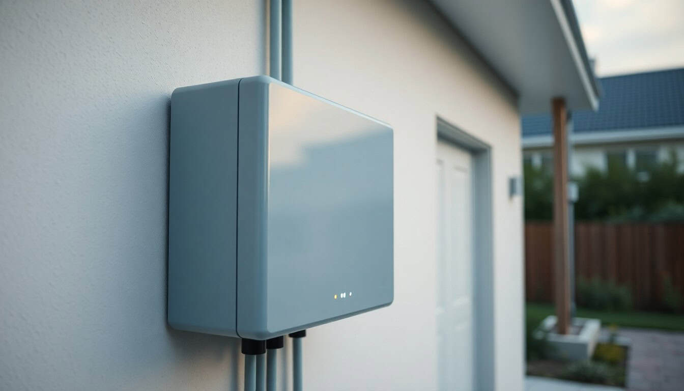 solar battery lifespan — modern lithium home battery unit on a wall
