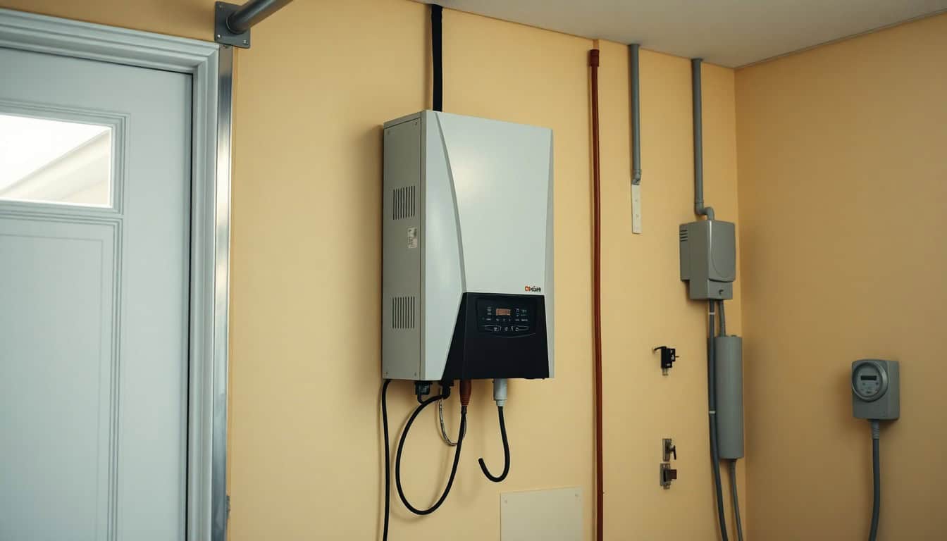 solar inverter — wall-mounted inverter connected to a home solar system