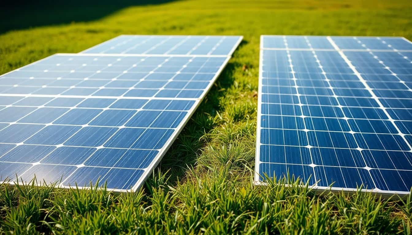 types of solar panels — monocrystalline and polycrystalline panels side by side