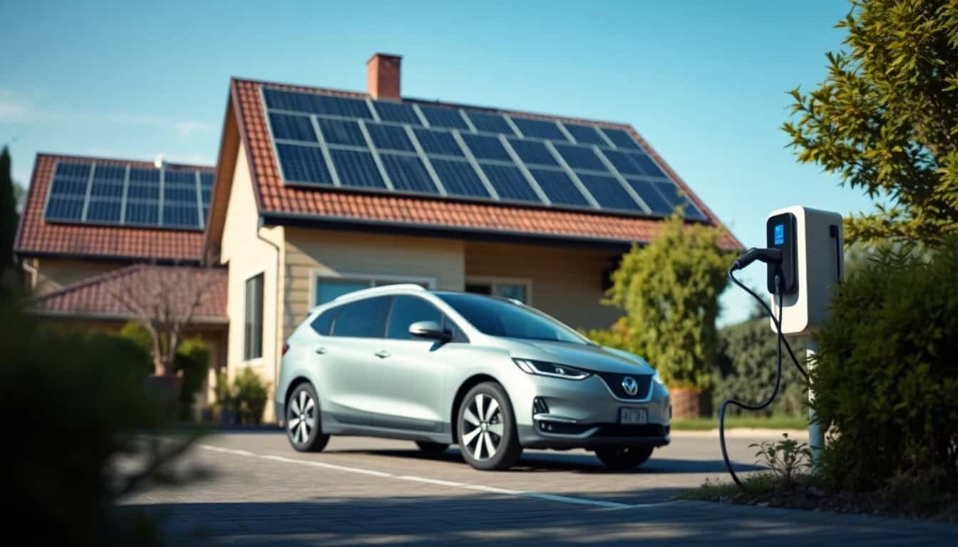 vehicle-to-grid technology — electric car charging at a solar-powered home